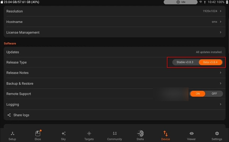 thumb device software update